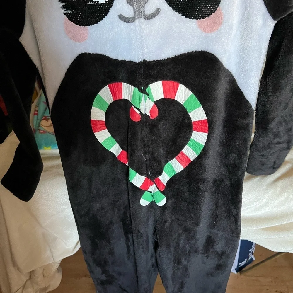Justice Girls Sz 7/8 Holiday Panda Bear Onesie Pj’s and Footed Monkey Pj’s
